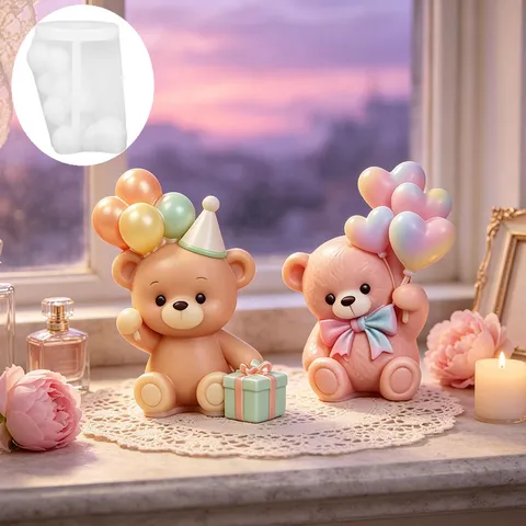 3D Heart Balloon Bear Silicone Mold Romantic Valentine Day Scented Candle Mold DIY Handmade Soap Resin Craft Mold