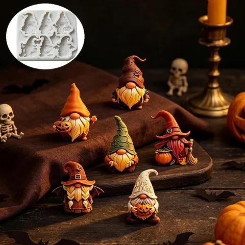 Halloween Gnome Silicone Mold 6-Cavity Elf Fondant Cake Mold DIY Aromatherapy Candle Resin Mold Baking Tool