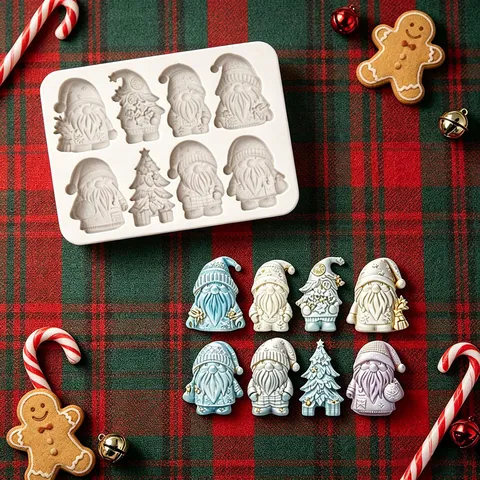 Christmas Gnome Silicone Mold 8-Cavity Santa Claus Fondant Cake Mold DIY Chocolate Soap Aromatherapy Candle Baking Mold