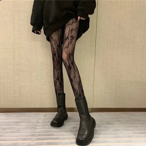 Women Retro Lolita Floral Vine Lace Pantyhose Sexy Mesh Fishnet Stockings Thin Anti-Snag Nylon Tights For Party Dating
