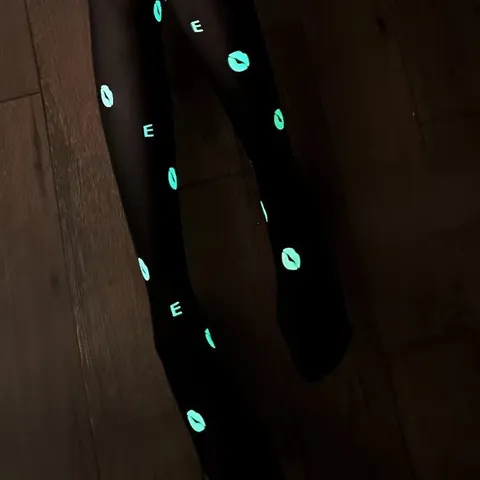 Collants Femme Motif Étoiles Lumineuses Sexy Brille Dans le Noir Noir Halloween Fête Club JK Bas Collants