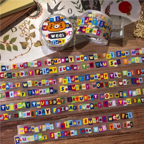 Originele Engelse Belettering Deco Tekst Wekelijkse Dagelijkse Strip Gestanst Washi Tape Journal Schrijfwaren