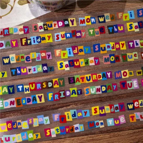 Originele Engelse Belettering Deco Tekst Wekelijkse Dagelijkse Strip Gestanst Washi Tape Journal Schrijfwaren