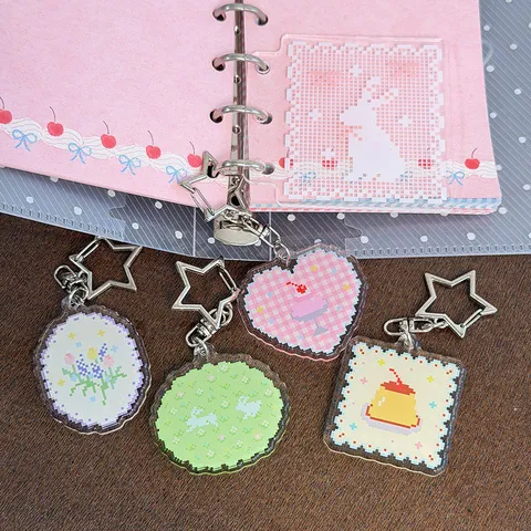 Leuke Pixel Stijl Acryl Dagboek Hanger Ster Metalen Clip Cartoon Tas Bedel Esthetische Schrijfwaren Accessoire