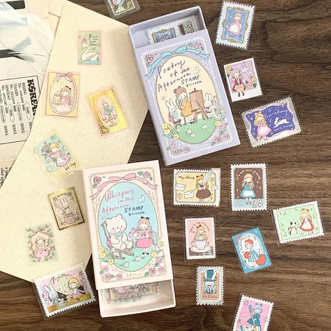 Esthetische Washi Tape Vintage Postzegel Stickers Set Scrapbook Decoratieve Plakband Kleefnotities Kantoorartikelen