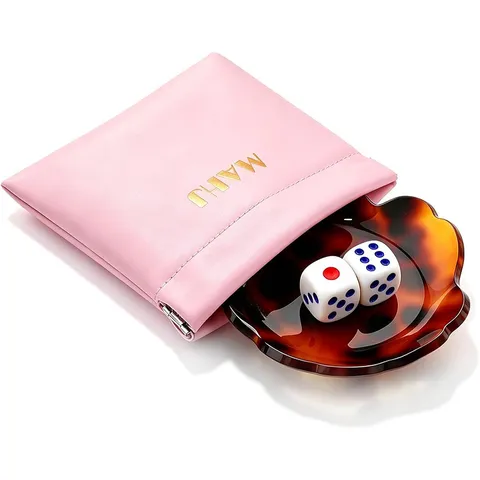 Acryl Mahjong Dobbelsteenbak Met Leren Opbergtas Schildpad Patroon Bloem Design Dobbelsteen Schaal Cadeau