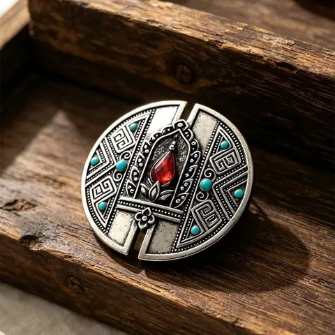 Broche Badge Rond Rétro Tibétain Style Ethnique Alliage de Zinc Vieilli Strass épingle Pour Costume Manteau Femme Homme Bijoux