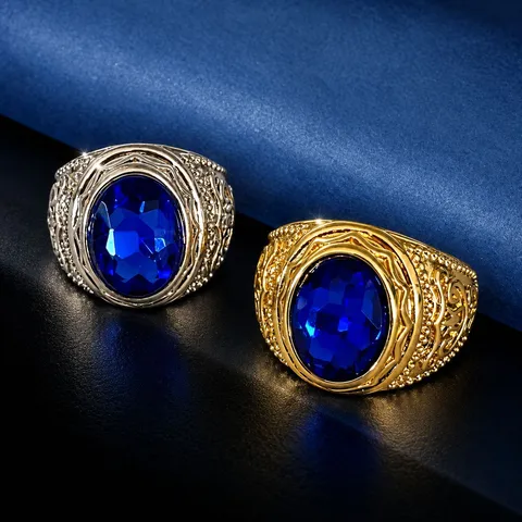 Vintage Hip Hop Oval Strass Eingelegt Geschnitzte Breite Ring Für Herren Kupfer Galvanisiert Personalisierte Fingerring Gold Silber Schmuck