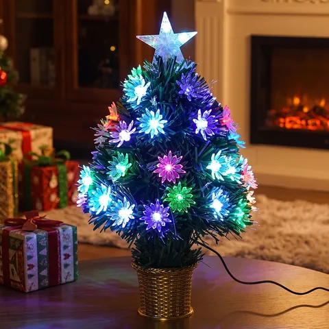 Árbol de Navidad de Fibra Óptica Con Luces LED De Colores Estrella Superior Decoración Festiva de Escritorio Hogar Árbol Luminoso