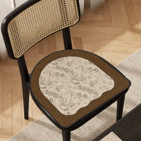 Vintage Faux Linen Dining Chair Cushion Retro Anti-Slip Breathable Seat Pad For Home Office Decor Floral Pattern Cushion