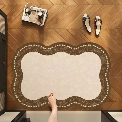 French Vintage Floral Diatom Mud Bath Mat Anti Slip Absorbent Quick Dry Tech Cloth Door Mat For Bathroom Washroom Toilet Entrance Home Decor