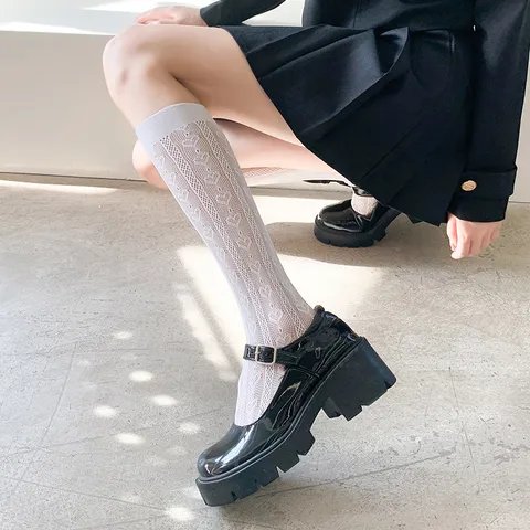 Damen Japanisch Lolita Süß Spitze Hohl Atmungsaktiv Mesh Hohes Rohr JK Waden Socken Polyester Mode Täglich