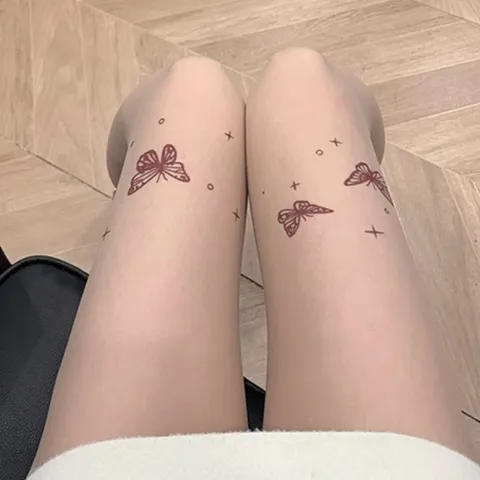 Women Sexy Butterfly Print Pantyhose Ultra Thin Anti Snag Sheer Tights Y2K Sweet Cool Style Spring Fall Legwear