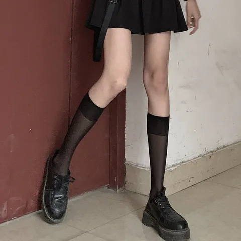 Calze a Metà Polpaccio Trasparenti Ultra Sottili Estive da Donna Uniforme JK Giapponese Tinta Unita Lisce Dimagranti