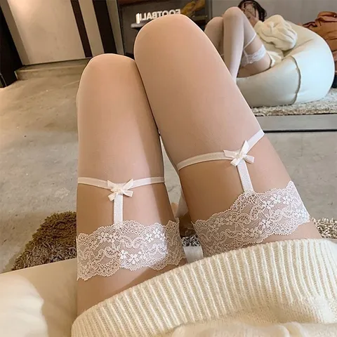 Sexy Damen Über Dem Knie Strümpfe Spitze Schleife Strumpfhalter Oberschenkel Hohe Strümpfe Transparente Polyester Strumpfwaren Tägliche Kleidung