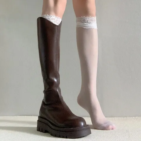 Women Japanese JK Style Lace Trim Mid Calf Socks Cute Bowknot Casual Thin Breathable Spring Summer Fashion Stockings