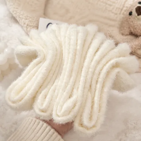 Women Winter Warm Cotton Sleep Home Socks Cute Embroidered Funny Expression Mid Tube Cozy Casual Hosiery
