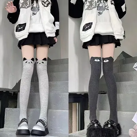 Women Cute Panda Cat Over The Knee High Socks Cotton Blend Sweet Anime JK Thigh High Stockings Long Tube Socks