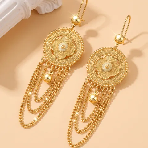 Orecchini Pendenti con Nappa Cava in Oro Vintage Bohémien per Donna Gioielli Etnici in Rame Triangolo Rotondo Geometrico