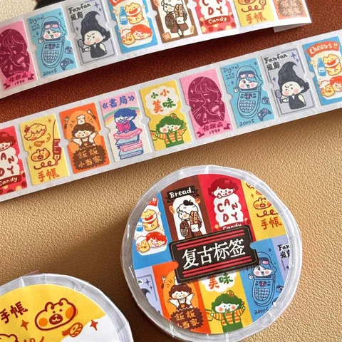 Vintage Cartoon Label And Number Washi Tape Cute Decorative Stationery Stickers For Journaling DIY Scrapbooking