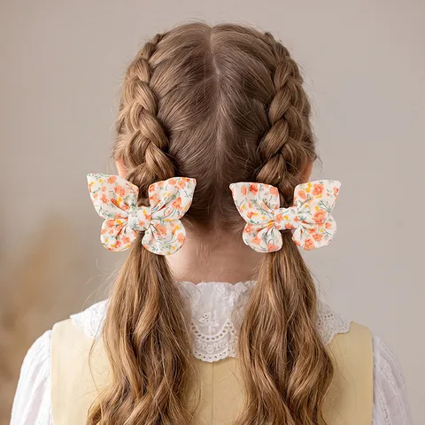Cute Sweet Fabric Bowknot Hair Clips For Girls Pastoral Floral Print Alligator Clips Hollow Embroidery Hair Barrettes Kids Hair Accessories