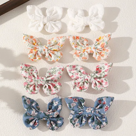 Cute Sweet Fabric Bowknot Hair Clips For Girls Pastoral Floral Print Alligator Clips Hollow Embroidery Hair Barrettes Kids Hair Accessories
