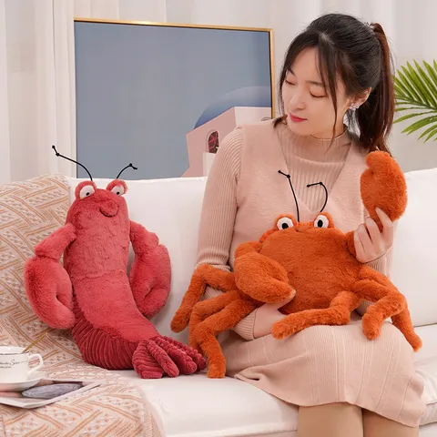 Juguete de Peluche de Simulación de Langosta y Cangrejo Lindo Animal Marino Muñeca Rellena Almohada Suave Decoración del Hogar Regalo