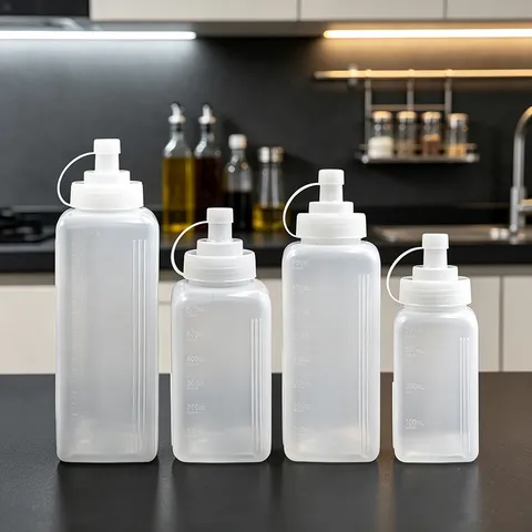 Bouteille à Presser en Plastique Transparent Moderne Avec Couvercle à Bec Pointu Pour Récipient de Dosage de Sauce Ketchup Miel de Cuisine Avec Échelle de Mesure