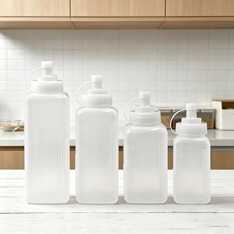 Bouteille à Presser en Plastique Transparent Moderne Avec Couvercle à Bec Pointu Pour Récipient de Dosage de Sauce Ketchup Miel de Cuisine Avec Échelle de Mesure