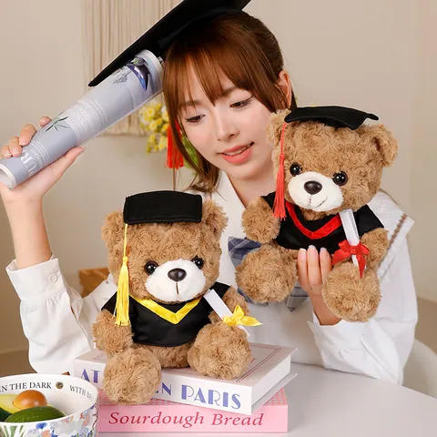 Plush Teddy Bear Stuffed Animal Toy Graduation Doctoral Cap And Christmas Scarf Soft Huggable Cute Doll Festival Gift