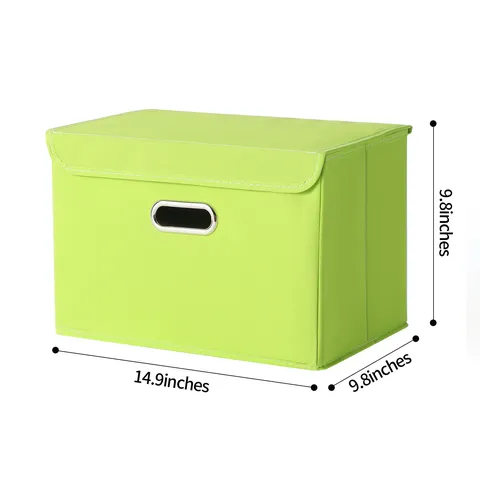 Foldable Fabric Storage Box With Lid And Metal Handle Lidded Storage Container For Clothes Toys Household Organization