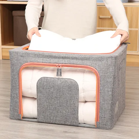 Caja de Almacenamiento Plegable de Gran Capacidad Con Estructura de Acero Tela Ropa Manta Organizador Ventana Clara
