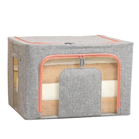 Caja de Almacenamiento Plegable de Gran Capacidad Con Estructura de Acero Tela Ropa Manta Organizador Ventana Clara
