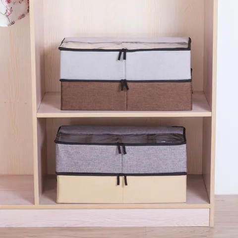 Grote Opvouwbare Katoen Linnen Kleding Opbergdoos Waterdichte Dekbed Organizer Tas Met Rits Handvat