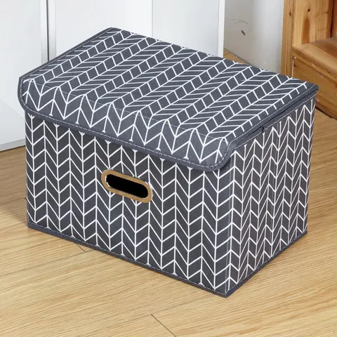 Scatola Portaoggetti Pieghevole in Tessuto con Coperchi e Maniglie in Metallo Organizzatore per Armadio per Vestiti Coperta Giocattolo