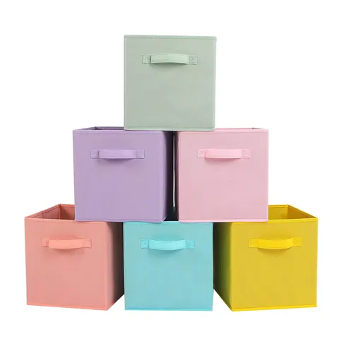 Foldable Fabric Storage Box Non-Woven Clothes Organizer Bin With Handle