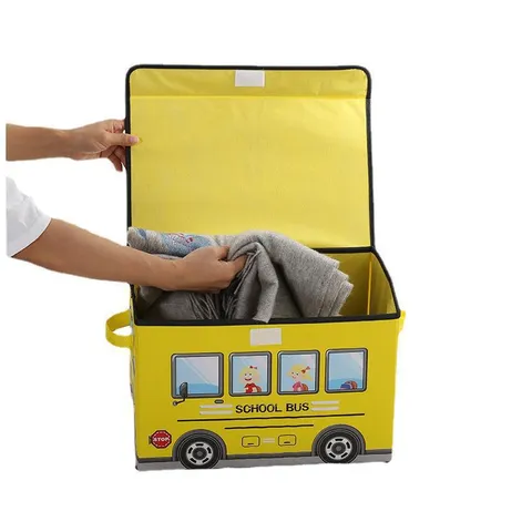 Scatola Portatoggetti Pieghevole in Tessuto Non Tessuto Stampa Cartoon Auto Contenitore Organizzatore per Giocattoli Abiti Con Coperchio e Maniglie Portatili
