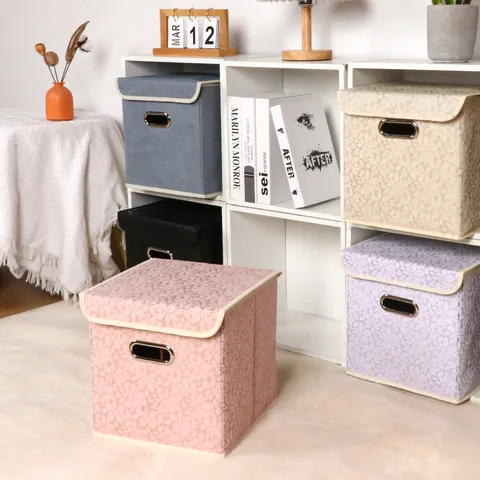Scatola Portaoggetti in Tessuto Pieghevole Organizer per Armadio con Maniglia in Metallo