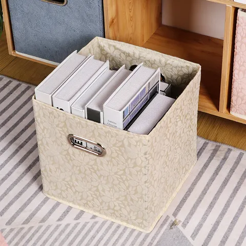 Scatola Portaoggetti in Tessuto Pieghevole Organizer per Armadio con Maniglia in Metallo