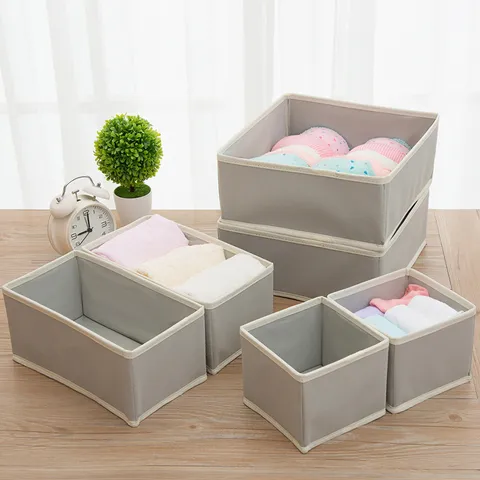 Non Woven Fabric Storage Box Foldable Drawer Organizer Six Piece Set For Underwear Socks Bras Closet Storage