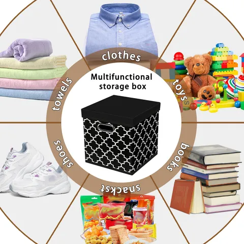 Foldable Fabric Storage Box With Lid Lidded Collapsible Organizer Bins For Closet Clothes Toys Books Home Organization