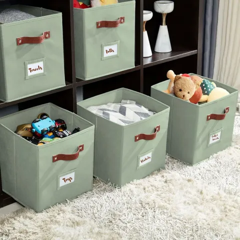 Πτυσσόμενο Υφασμάτινο Κουτί Αποθήκευσης Με Δερμάτινη Λαβή Μεγάλο Πτυσσόμενο Καλάθι Οργανωτή Παιχνιδιών Για Ντουλάπα Σπιτιού