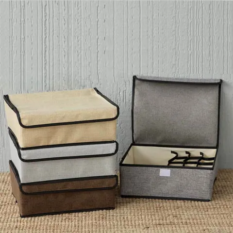 Scatola Portaoggetti in Tessuto per BIANCHERIA Intima Organizer Pieghevole per Armadio con Coperchio e Scomparti per Reggiseno Calzini