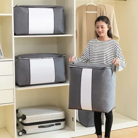 Borsa Porta Trapunta in Tessuto Non Tessuto Grande Capacità Organizzatore di Coperta Pieghevole Con Finestra Trasparente e Manici