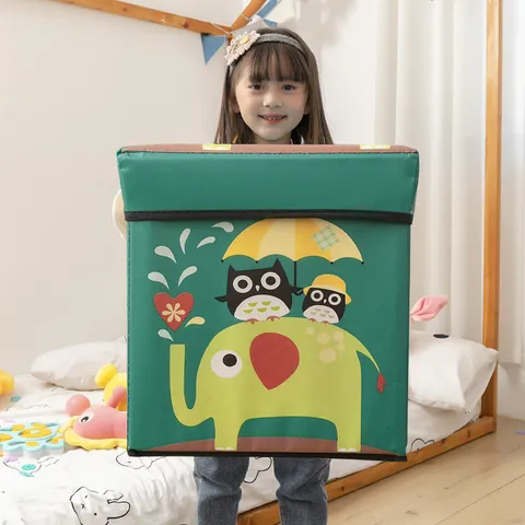 Poggiapiedi Contenitore Pieghevole Animale Cartone Animato in Tessuto Non Tessuto Scatola portaoggetti per Giocattoli Organizer a Cubo con Coperchio per Casa Camera per Bambini
