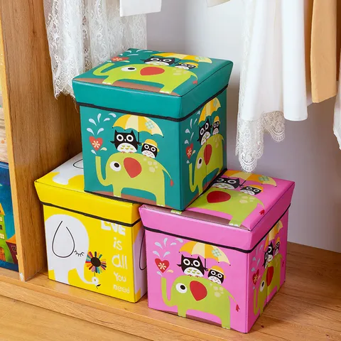 Poggiapiedi Contenitore Pieghevole Animale Cartone Animato in Tessuto Non Tessuto Scatola portaoggetti per Giocattoli Organizer a Cubo con Coperchio per Casa Camera per Bambini