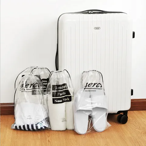 Borse di Stoccaggio da Viaggio Trasparenti Impermeabili in PVC Custodia Organizer con Coulisse Portatile per Vestiti Scarpe Intimo