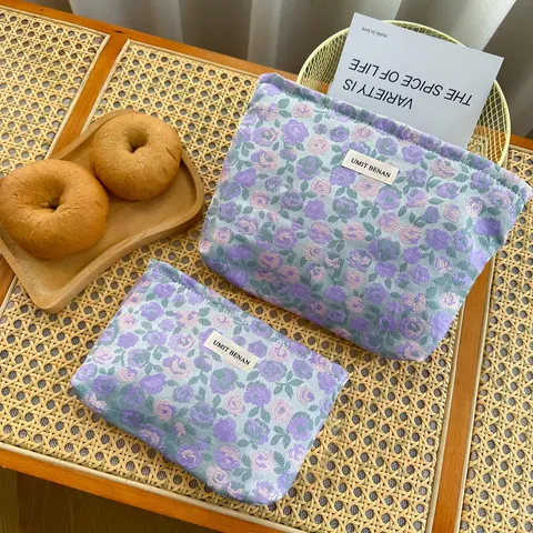 Floral Print Makeup Bag Large Capacity Travel Cosmetic Pouch Portable Storage Organizer Bag For Women