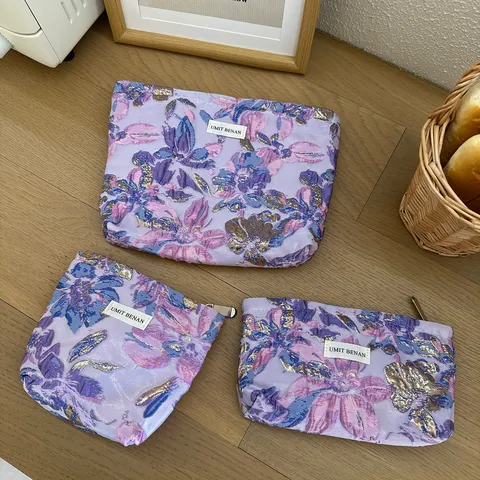 Vintage Floral Jacquard Cosmetic Bag Τσάντα Αποθήκευσης με Φερμουάρ Γυναικεία Τσάντα Χειρός Travel Toiletry Bag