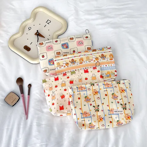 Cute Cartoon Animal Print Cosmetic Bag Large Capacity Portable Travel Toiletry Bag Makeup Pouch Organizer